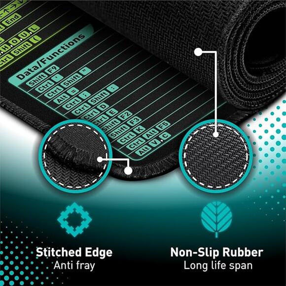 Windows, Office, Excel Shortcut Keys Extended Large Mouse Pad Non-Slip Base - Picture 3 of 10